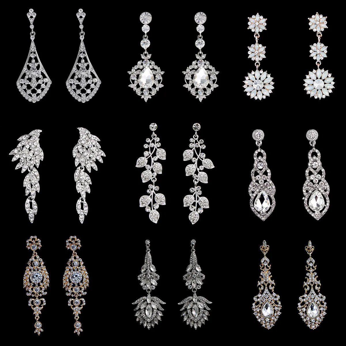 Vintage Rhinestone Dangle Earrings For Women Luxury Teardrop Bridal Wedding Prom Party With Stainless Steel Earring Post