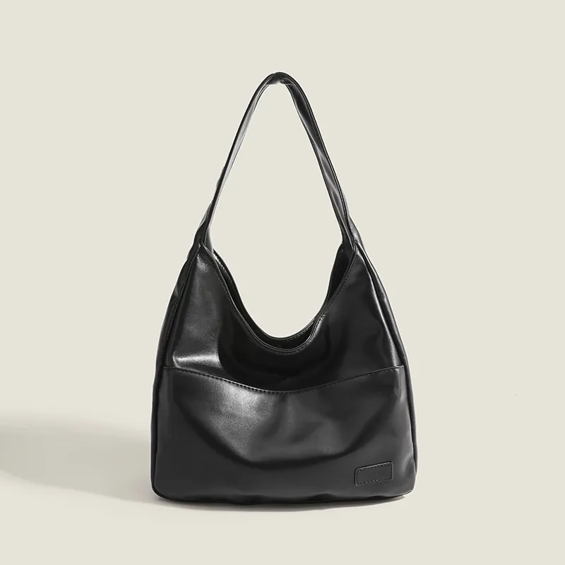 Vintage Hobo Underarm Bag PU Leather Large Capacity Solid Color Urban Minimalist Shoulder Tote For Women Versatile