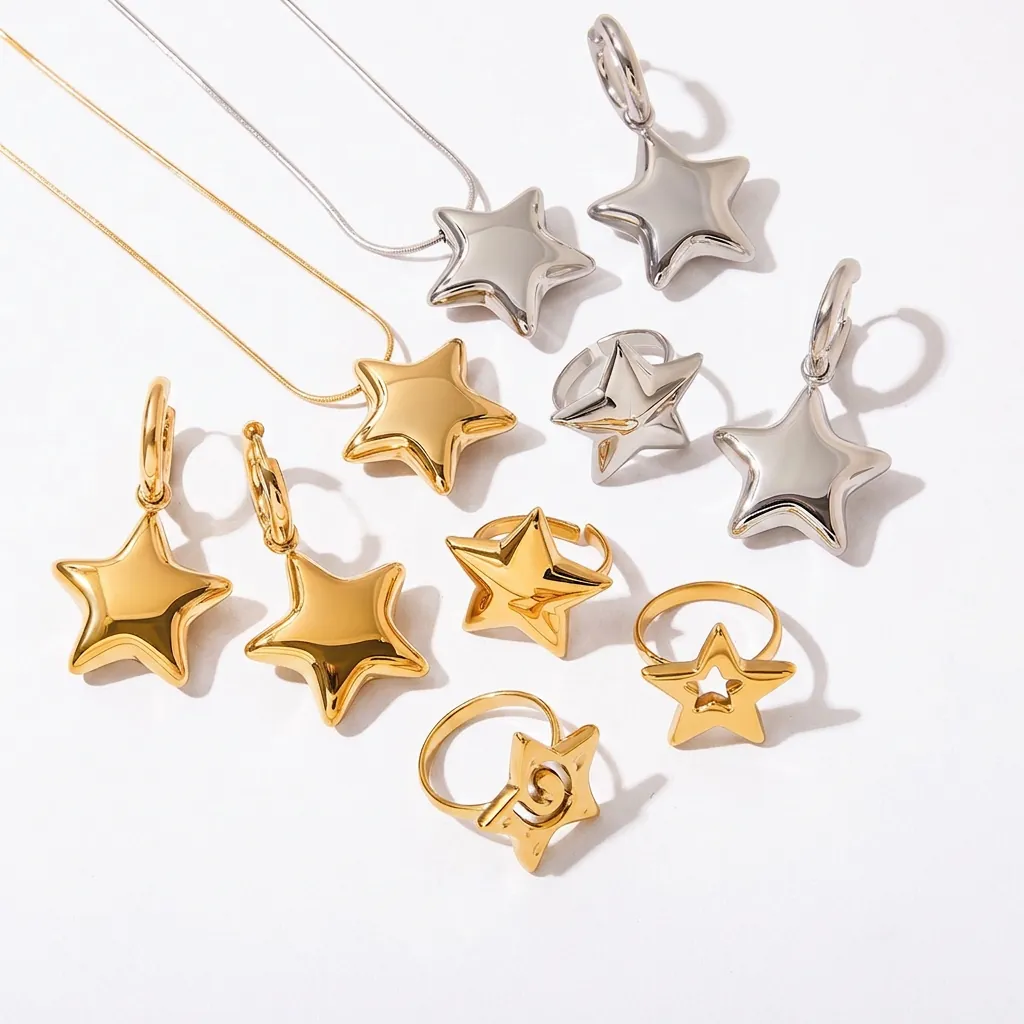 Gioielli A Stella In Acciaio Inossidabile Per Donna Impermeabile Ipoallergenico Pendenti Collane Orecchini Anelli Accessorio Di Moda