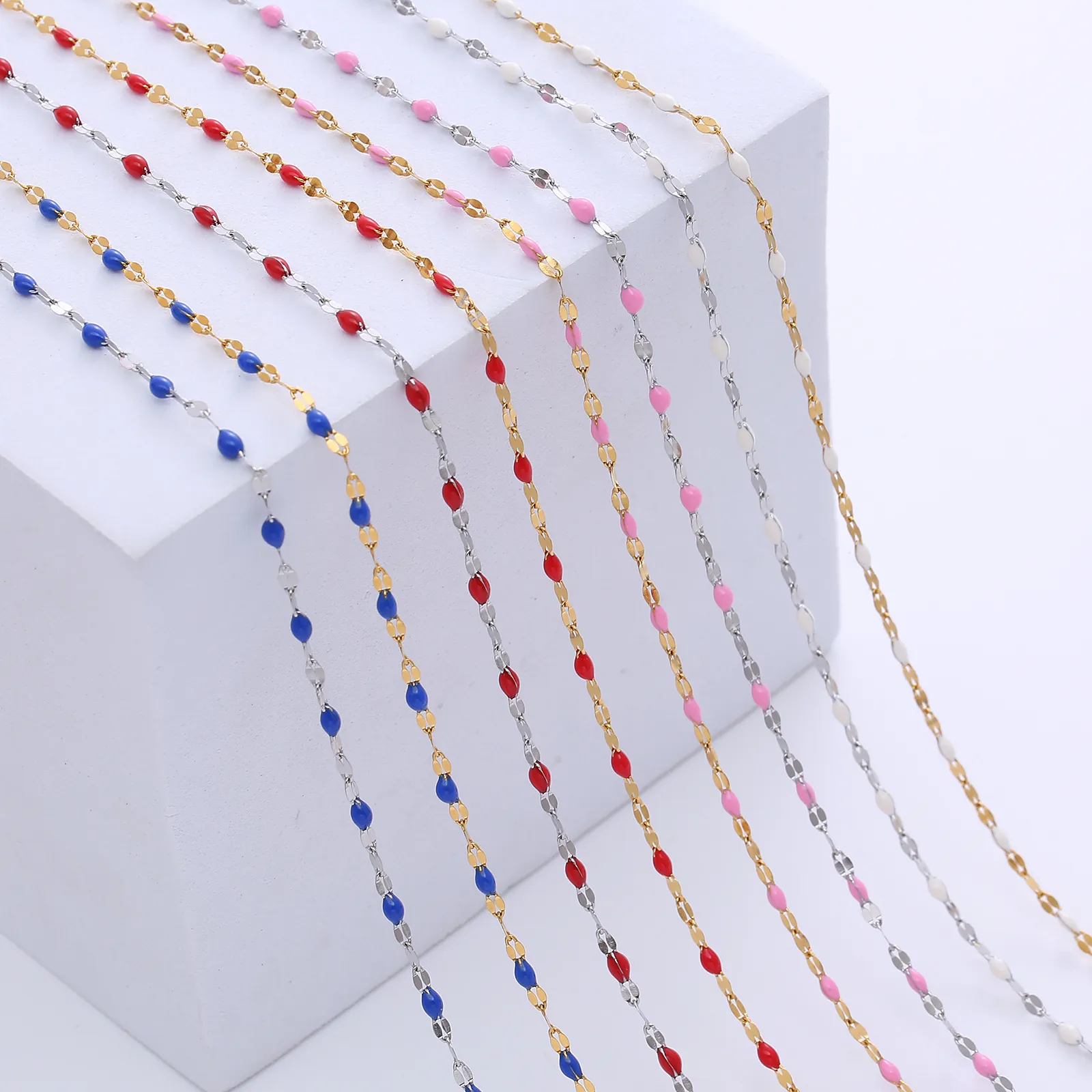 Minimalist Stainless Steel Enamel Bead Choker Necklace For Women Delicate Colorful Drip Glue Chain Jewelry