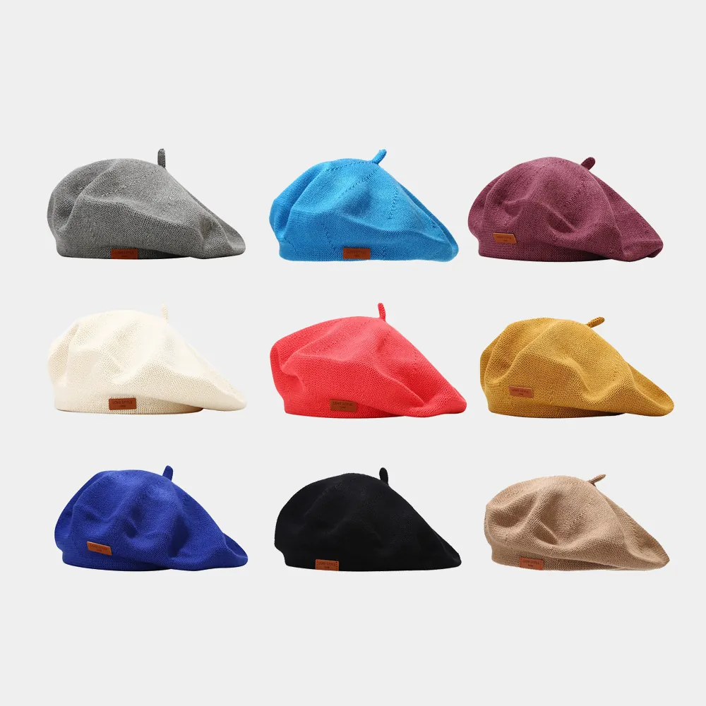 Basco In Maglia Da Donna Cotone Traspirante Stile Vintage Francese Cappello Da Pittore Con Toppa In Pelle Per Autunno Primavera