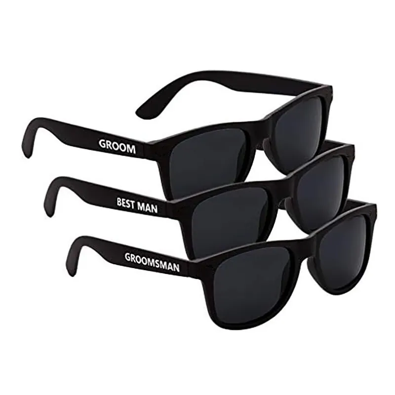 Wedding Sunglasses Plastic Square Frame Letter Print Groom Best Man Groomsmen Gift Party Props Black