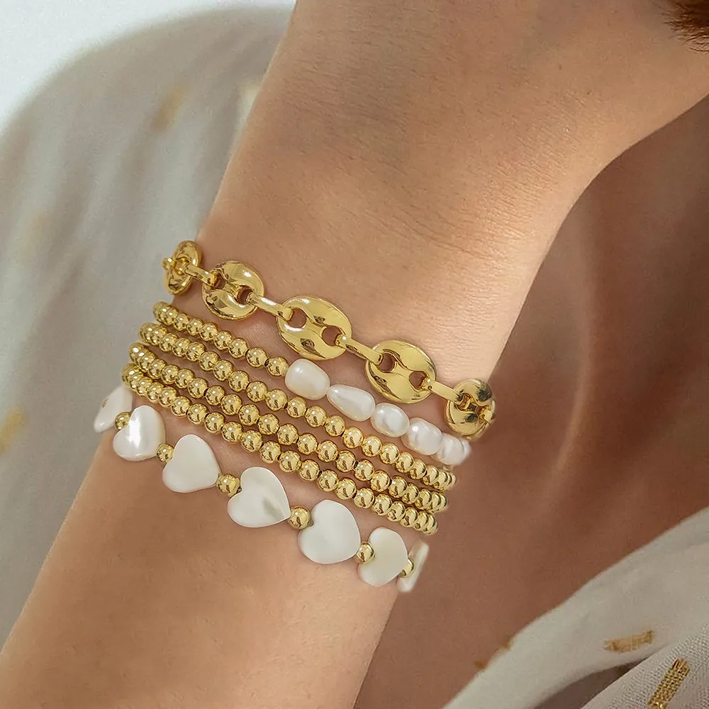 Multilagen Armbänder 18K Vergoldetes Kupfer Natürliche Muschel Herz Gewebt Verstellbar Mariner Kette Schmuck Boutique Damen