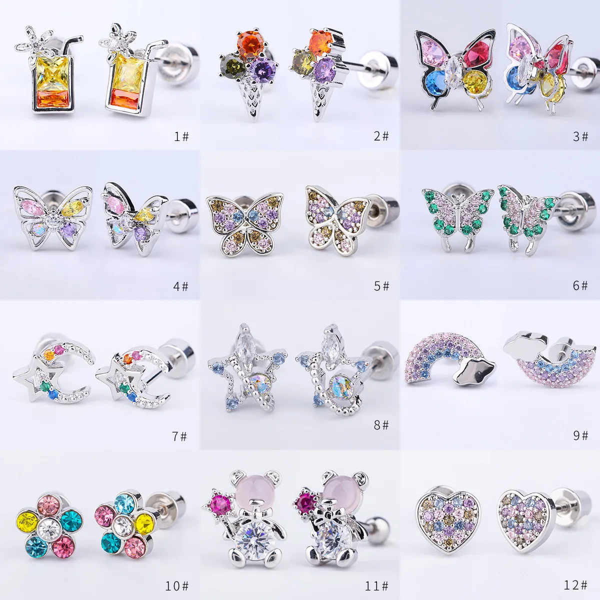 Boucles D'oreilles Cartilage 316L Acier Inoxydable Cuivre Plaqué Or Zircone Papillon Étoile Bijoux Piercing Femmes