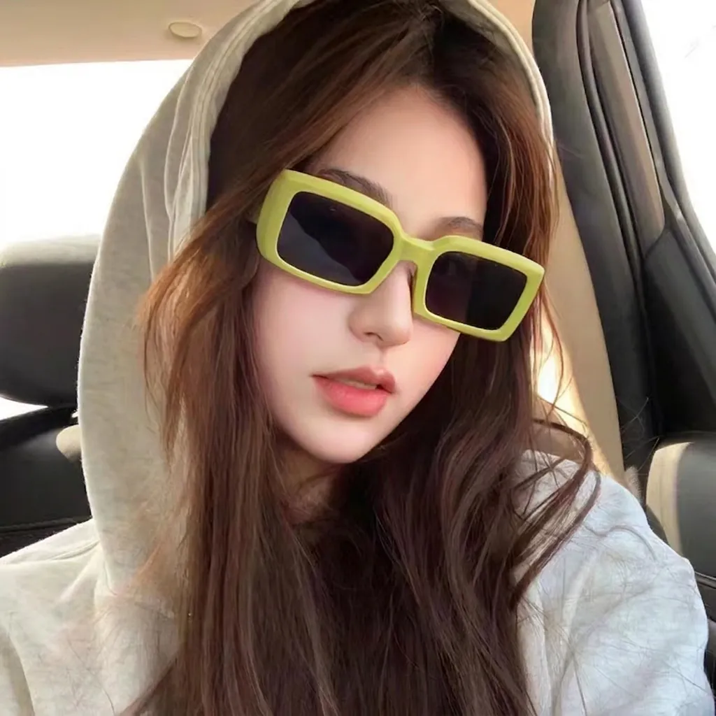 Fashion Rectangular Sunglasses PC Frame AC Lens Retro Vintage Y2K Square Thick Frame Wide Temple UV Protection Eyewear