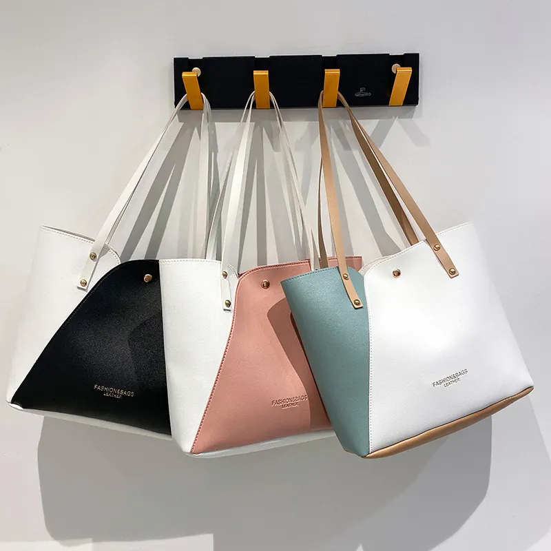 Borsa Tote In Pelle PU A Blocchi Di Colore Da Donna Grande Capacità Borsa A Spalla Chic Shopping Borsetta
