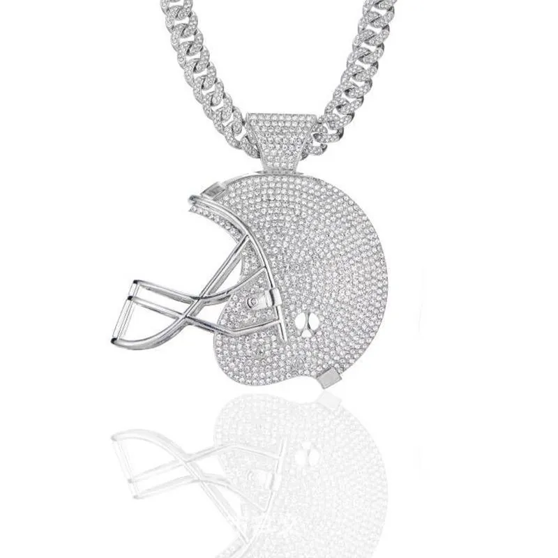 Hip Hop Iced Out Übergroßer Footballhelm Anhänger Legierung Strass Panzerkette Halskette Für Herren Damen Street Schmuck