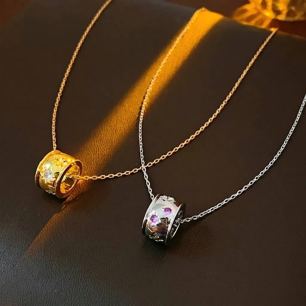 Collana Con Pendente Cilindrico A Stella Acciaio Al Titanio Rame Zircone Gioielli Di Moda Minimalisti Donne