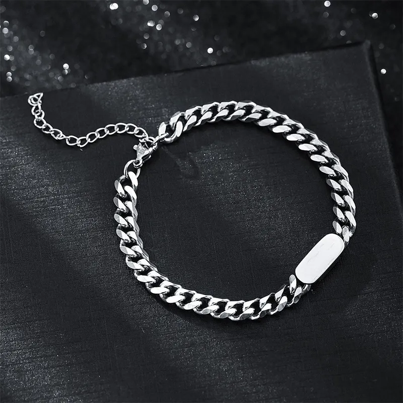 Titanium Steel Cuban Link Bracelet And Necklace With Rectangular ID Tag Silver Hiphop Jewelry For Men Women Daily Wear