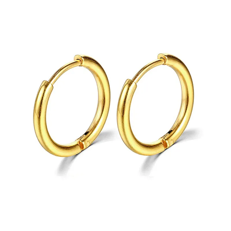 Minimalist Hoop Earrings 316L Stainless Steel Round Polished Smooth Huggie Jewelry For Men Women Unisex