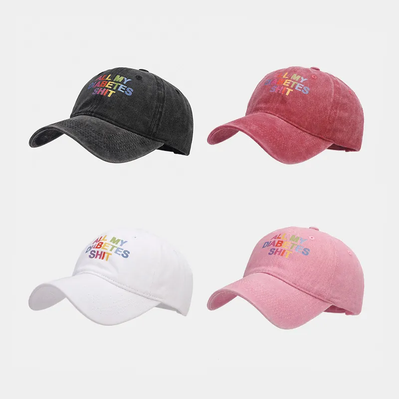 Retro Washed Cotton Baseball Cap Distressed Casual Sun Hat With Colorful Letter Print Adjustable Unisex