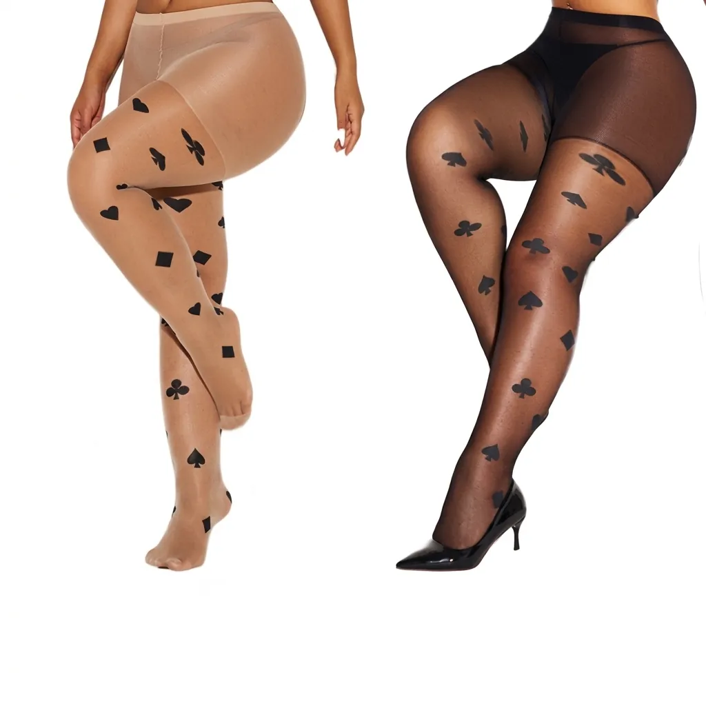 Playing Card Suit Pattern Printed Tights Sheer Nylon Spandex Pantyhose Lolita Subculture Fashion Hosiery For Women