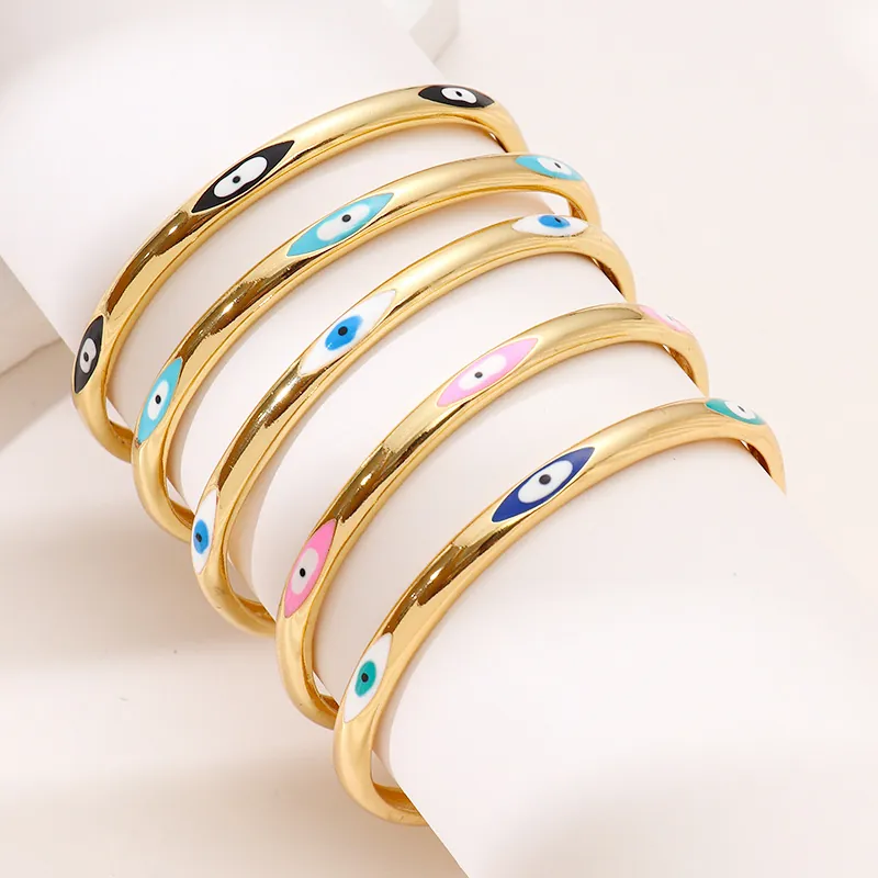 Bracciale Evil Eye Rame Placcato Oro Smalto A Forma Di C Braccialetto Aperto Gioielli Minimalisti Alla Moda Per Donna