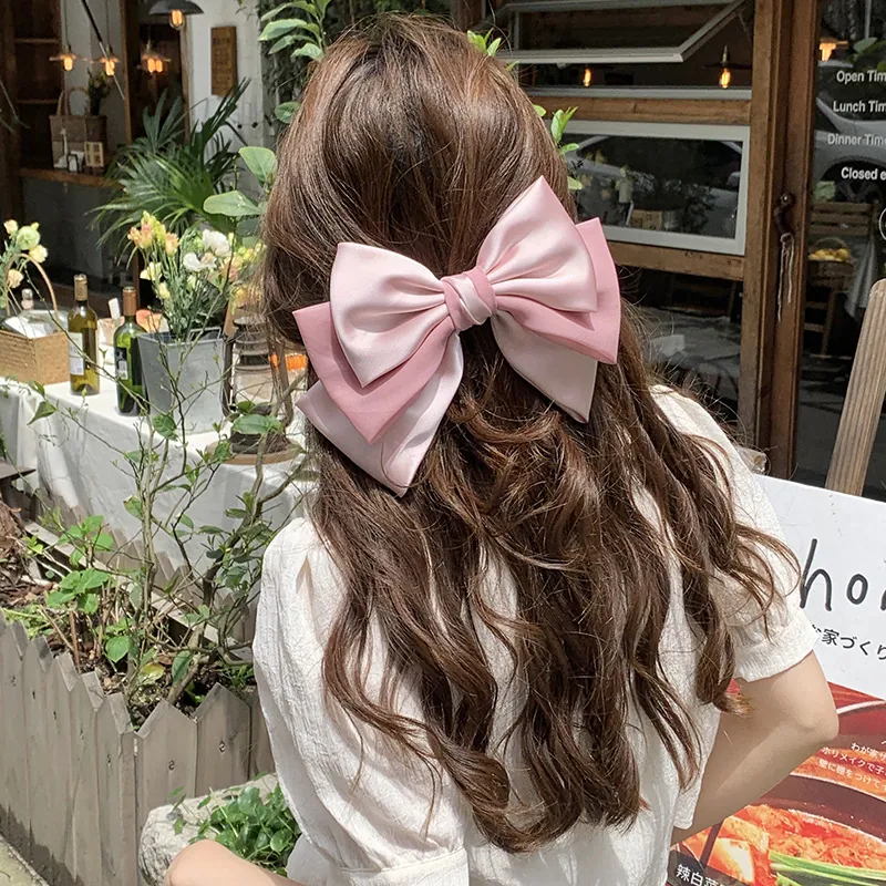 Large Multi Layer Bow Hair Clip Satin Chiffon Elegant French Style Spring Clip Hair Accessory For Women