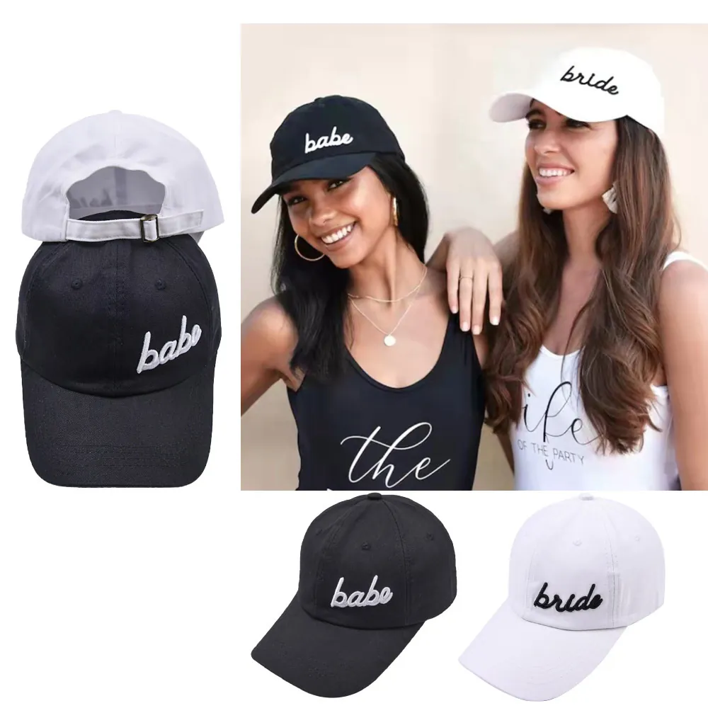 Baumwolle Baseballkappe Babe Bride Stickerei Verstellbare Schnalle Hochzeit Party Hut Gebogene Krempe