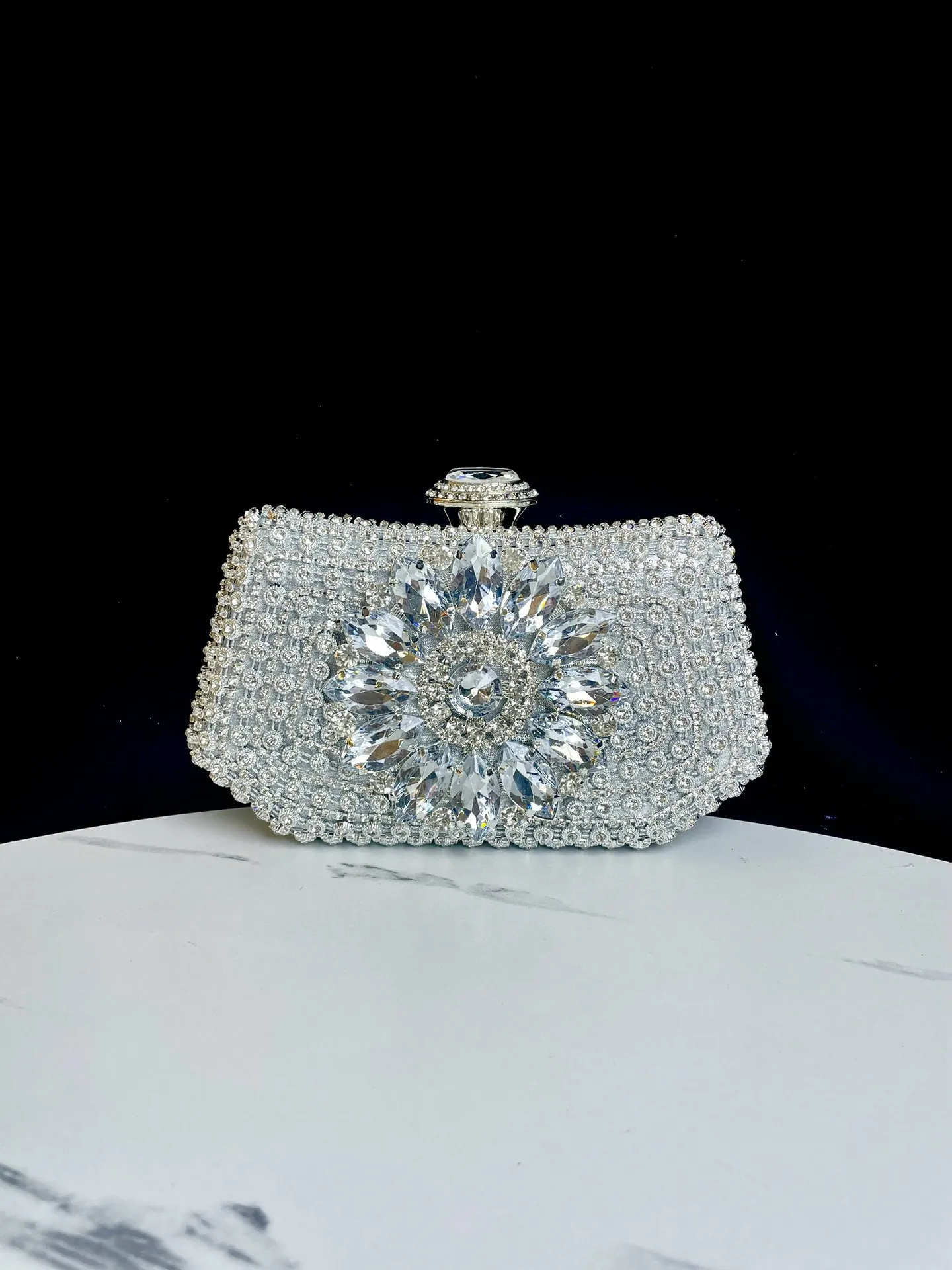 Rhinestone Evening Bag Flower Crystal Clutch Handbag Luxury Wedding Party Hard Shell Shoulder Bag For Women