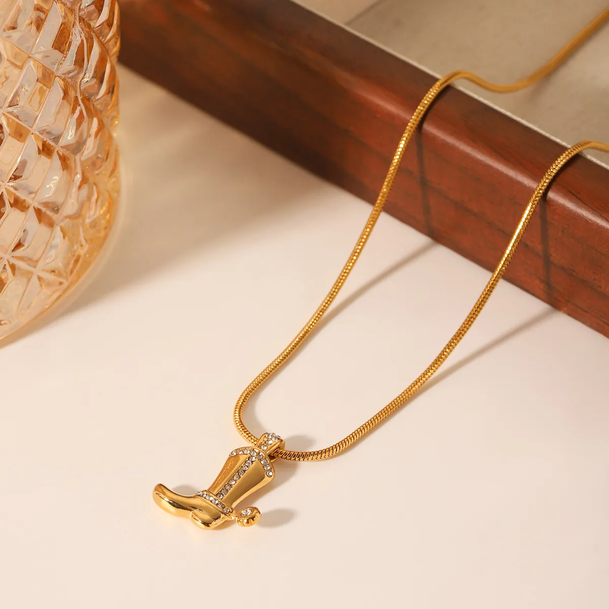 Collier Pendentif Botte De Cowboy Acier Inoxydable Strass Chaîne Serpent Bijoux Mode Western Hip Hop Pour Femmes