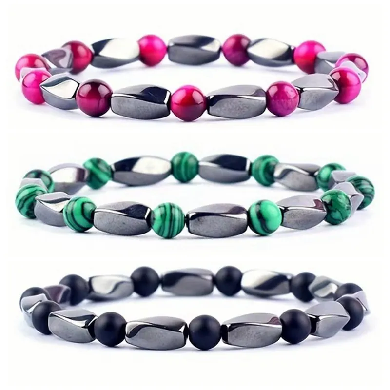 Bracciale Di Perline In Pietra Occhio Di Tigre Naturale Ed Ematite Sfaccettata Da Uomo Elastico Energia Guarigione