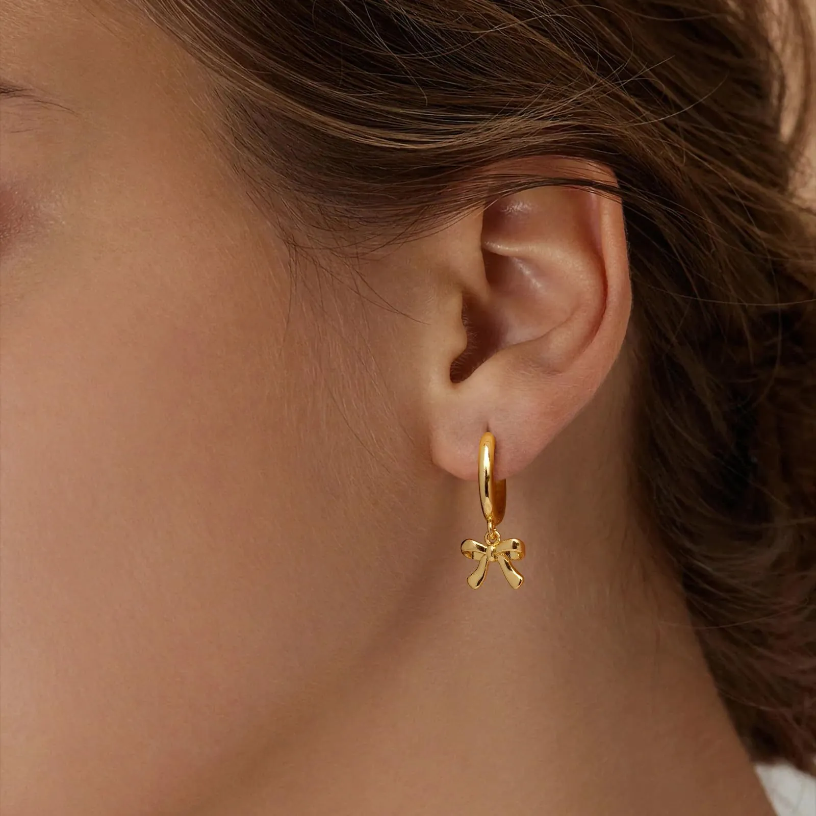 Bow Hoop Earrings Copper 14K Gold Plated Polished Smooth Fashion Dainty Jewelry For Women