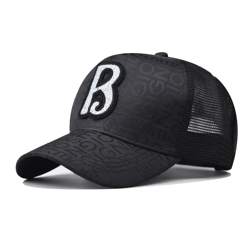 Retro Trucker Hat Cotton Mesh Breathable Letter B Sequin Patch Embroidery Baseball Cap Streetwear Adjustable