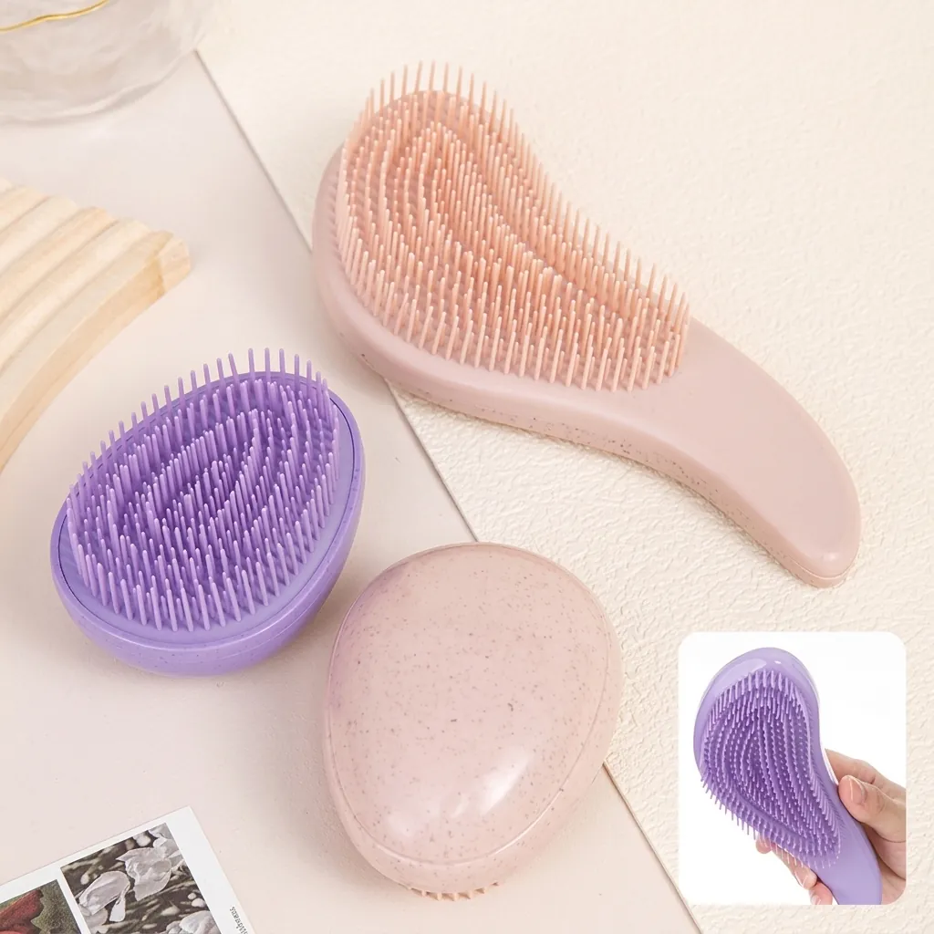 Wheat Straw Detangling Hair Brush And Egg Shaped Scalp Massage Comb Eco Friendly Ergonomic Portable Haircare Tool For Women