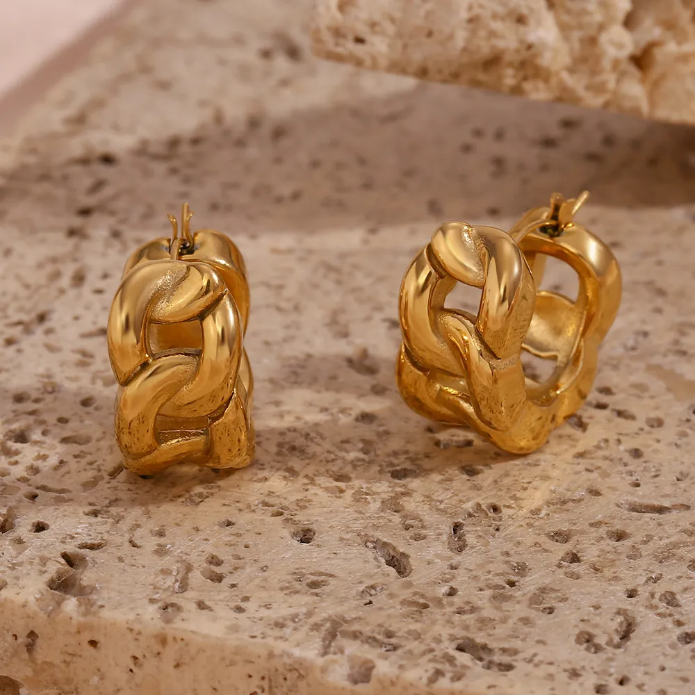 Fashion Chunky Chain Link Hoop Earrings For Women 18K Gold Plated Stainless Steel Semi-Circle Geometric Jewelry Accessories