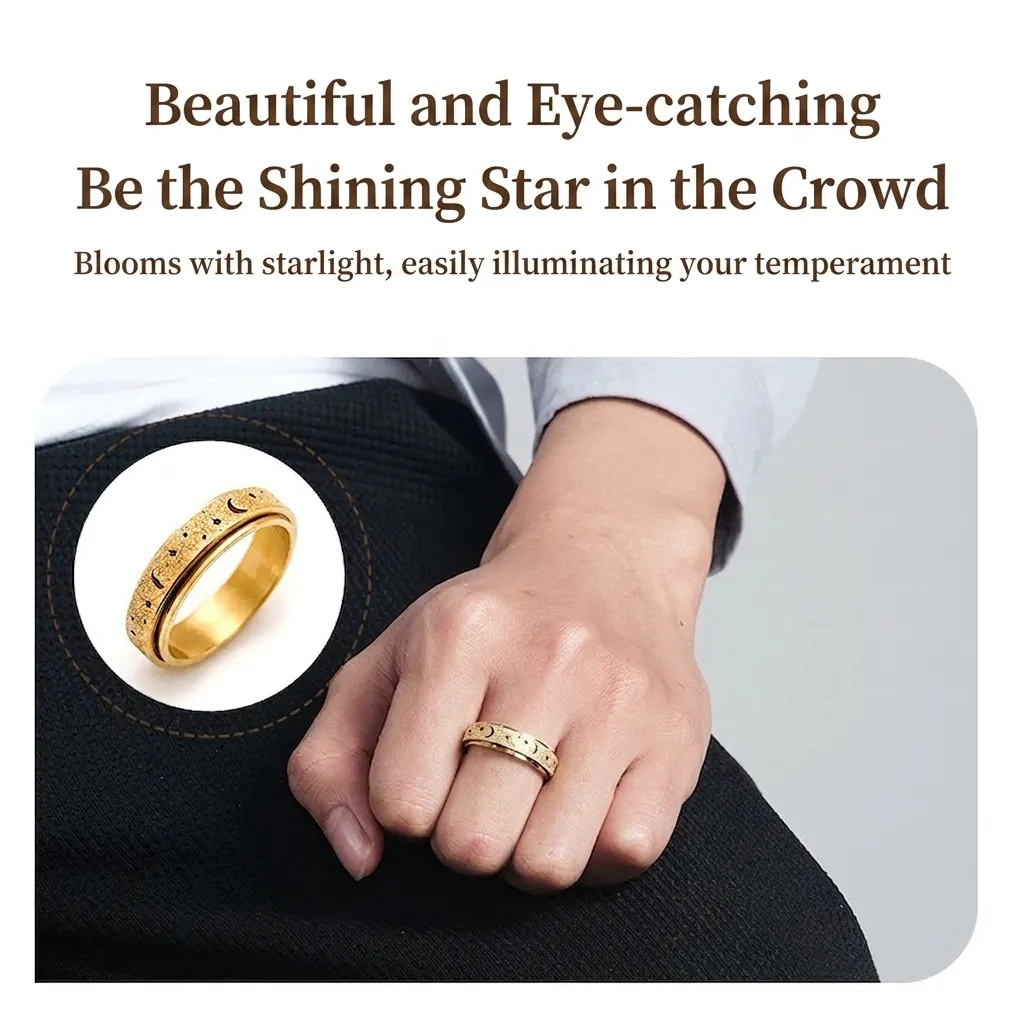 Spinner Ring Stainless Steel Fidget Stress Relief Hollow Moon Star Frosted Rotatable Band Fashion Jewelry For Men Women