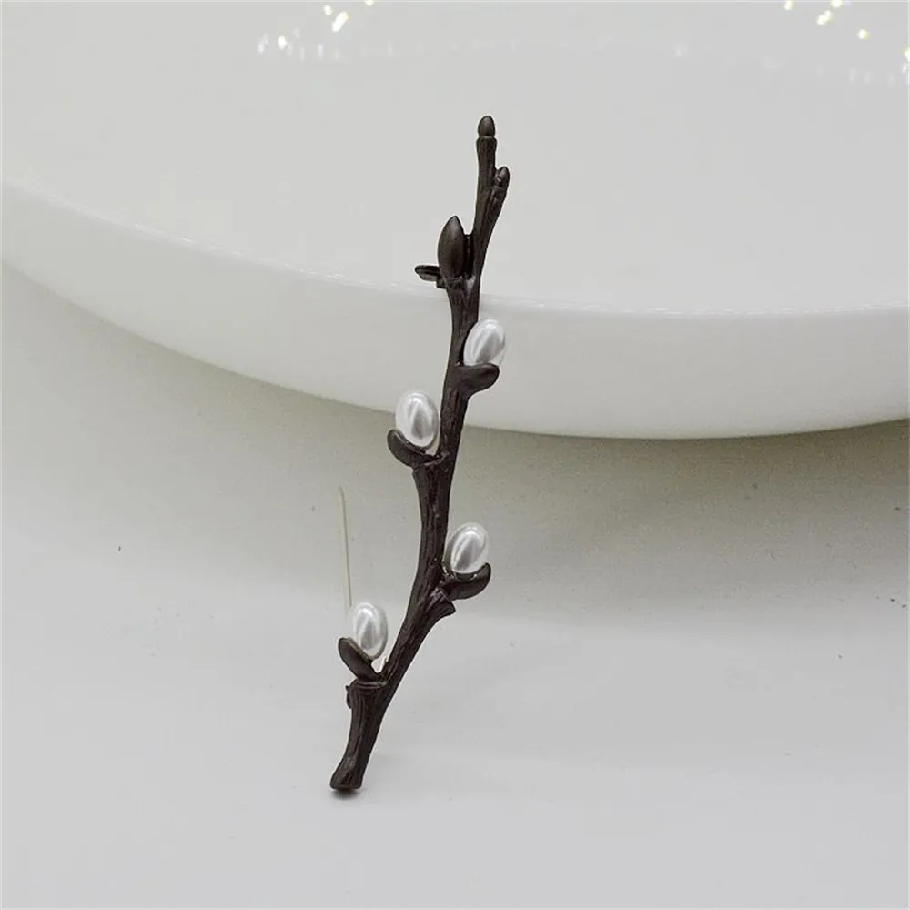 Vintage Branch Plum Blossom Brooch Alloy Imitation Artificial Pearl Retro Nature Style Women Clothing Decorative Pin Accessories