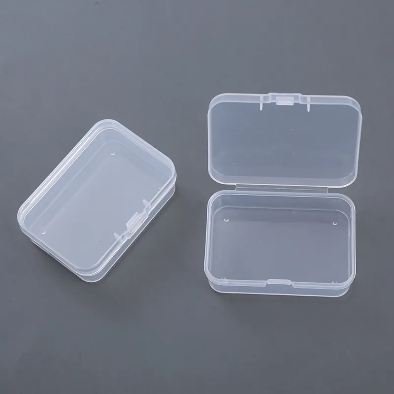 Rectangular Plastic Storage Box Mini Transparent Flip Top For Jewelry Nail Art Crafts Desktop Organizer Portable
