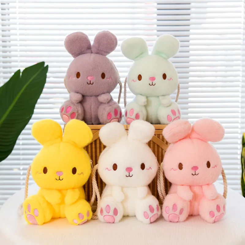 Cute Rabbit Shape Plush Crossbody Bag For Kids Cartoon Soft Animal Shoulder Purse With Zipper And Woven Rope Strap