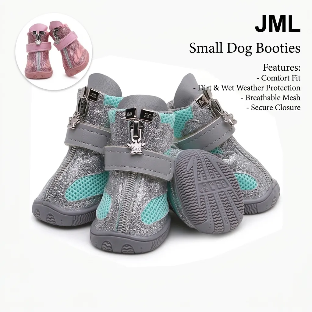 Chaussures Brillantes Pour Chiens Filet Respirant Semelle Caoutchouc Antidérapante Bottes Hautes Animaux Fermeture Éclair