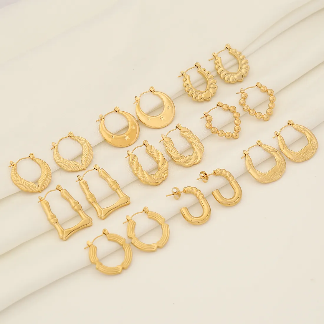 Edelstahl Geometrische Creolen Vergoldet Bambus Gedreht Herz Halbmond Mode Schmuck Für Frauen