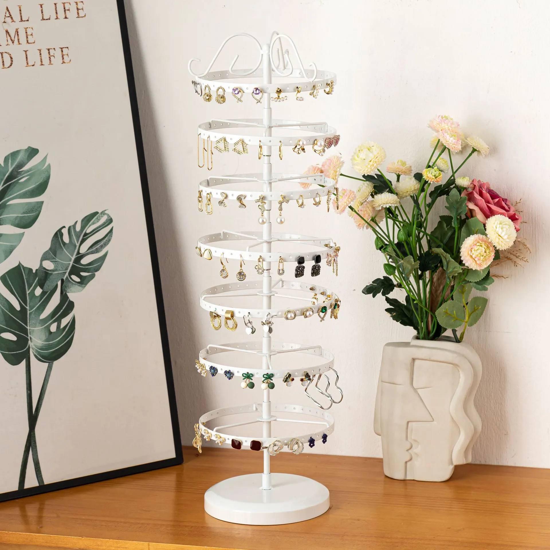Rotating Jewelry Display Stand Multi Layer Metal Earring Organizer Rack Large Capacity For Studs Ear Clips