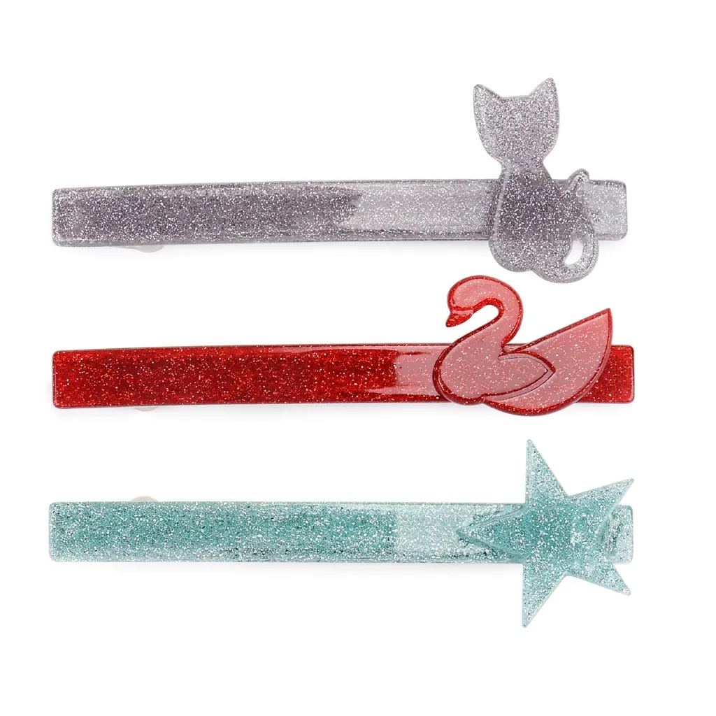 Acrylic Glitter Hair Clip Cute Animal Shape Cat Swan Star Sequin Spring Barrette Fashion Hair Accessories For Women Girls