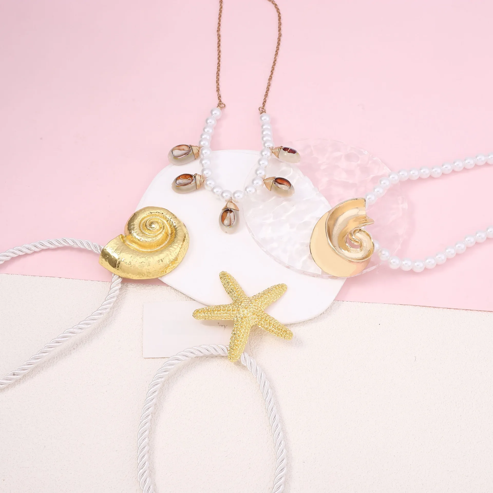 Starfish Shell Pendant Necklace Bracelet Alloy Imitation Artificial Pearl Summer Beach Ocean Style Fashion Jewelry Women Accessory