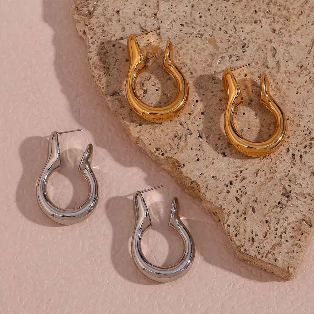 Minimalist Stainless Steel Irregular Hoop Earrings For Women Fashion Hollow Large Waterdrop Geometric Ear Studs Jewelry Gift