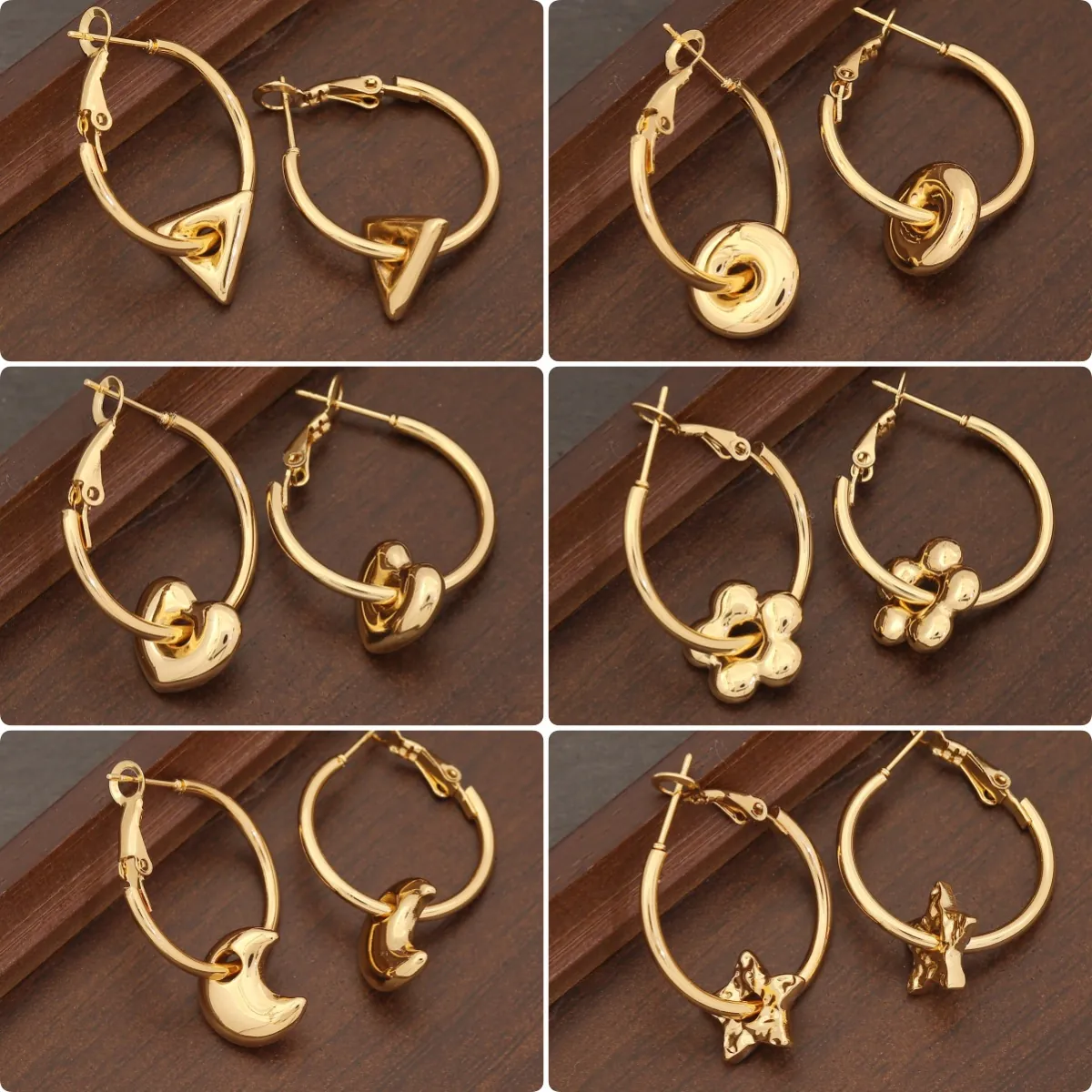 Minimalistische Edelstahl Herz Mond Stern Blume Geometrische Creolen Für Damen Vergoldet Mode Schmuck Accessoires