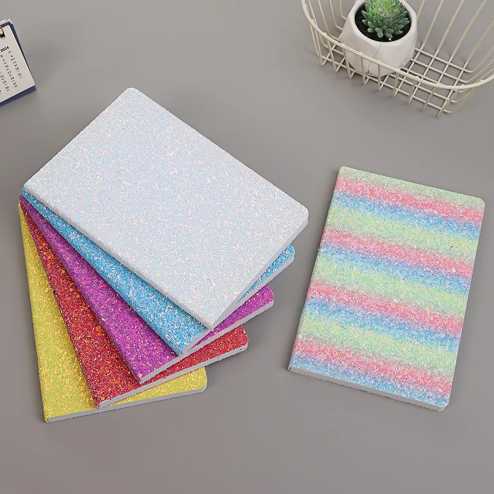Colorful Glitter Sequin Notebook Shiny Portable Glue Binding Lined Journal Diary For Students Office School Stationery