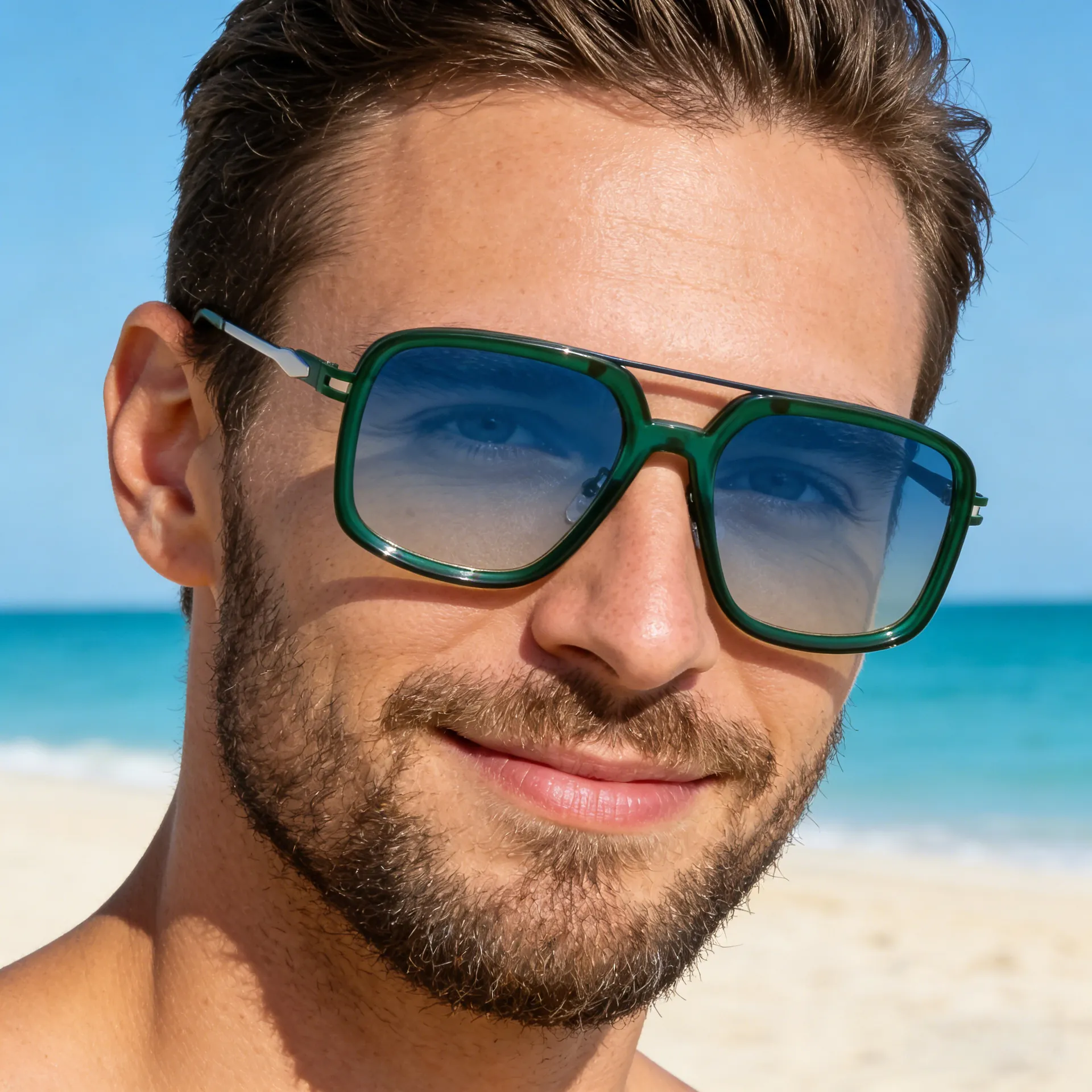 Retro Square Frame Men Sunglasses Double Bridge PC UV400 Protection For Driving Fashion Outdoor Vintage