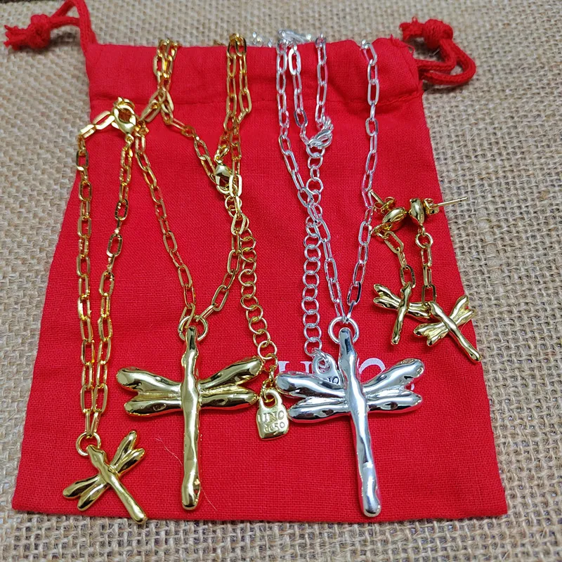 Dragonfly Pendant Jewelry Collection Silver Plated Paperclip Chain Necklace Drop Earrings For Women Fashion Accessory