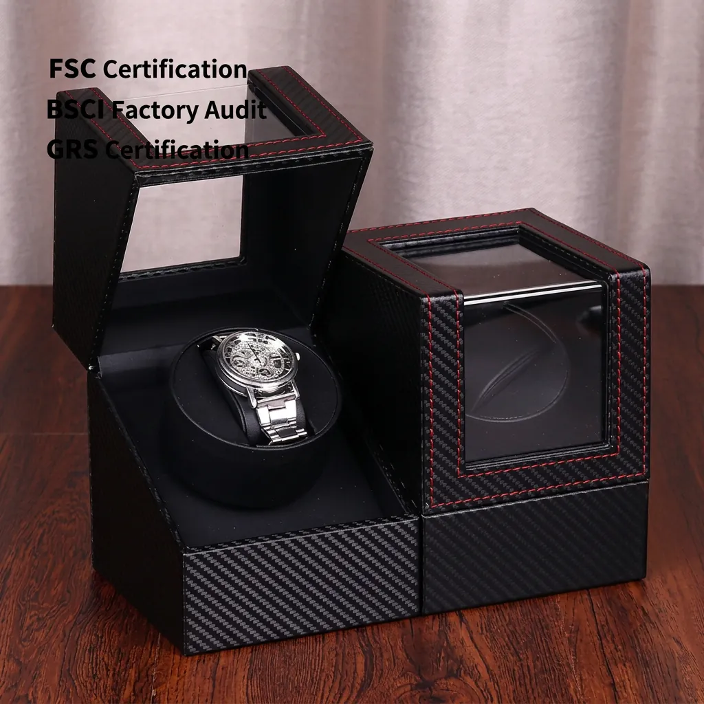 Single Automatic Watch Winder Box PU Leather Carbon Fiber Texture Quiet Motor Rotation Watch Storage Case For Mechanical Watches