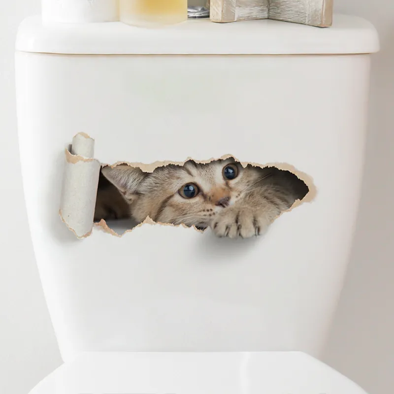 3D Cartoon Kat Hond Toilettas Deksel Stickers PVC Waterdicht Zelfklevend Creatieve Badkamer Muurstickers Home Decor Grappig