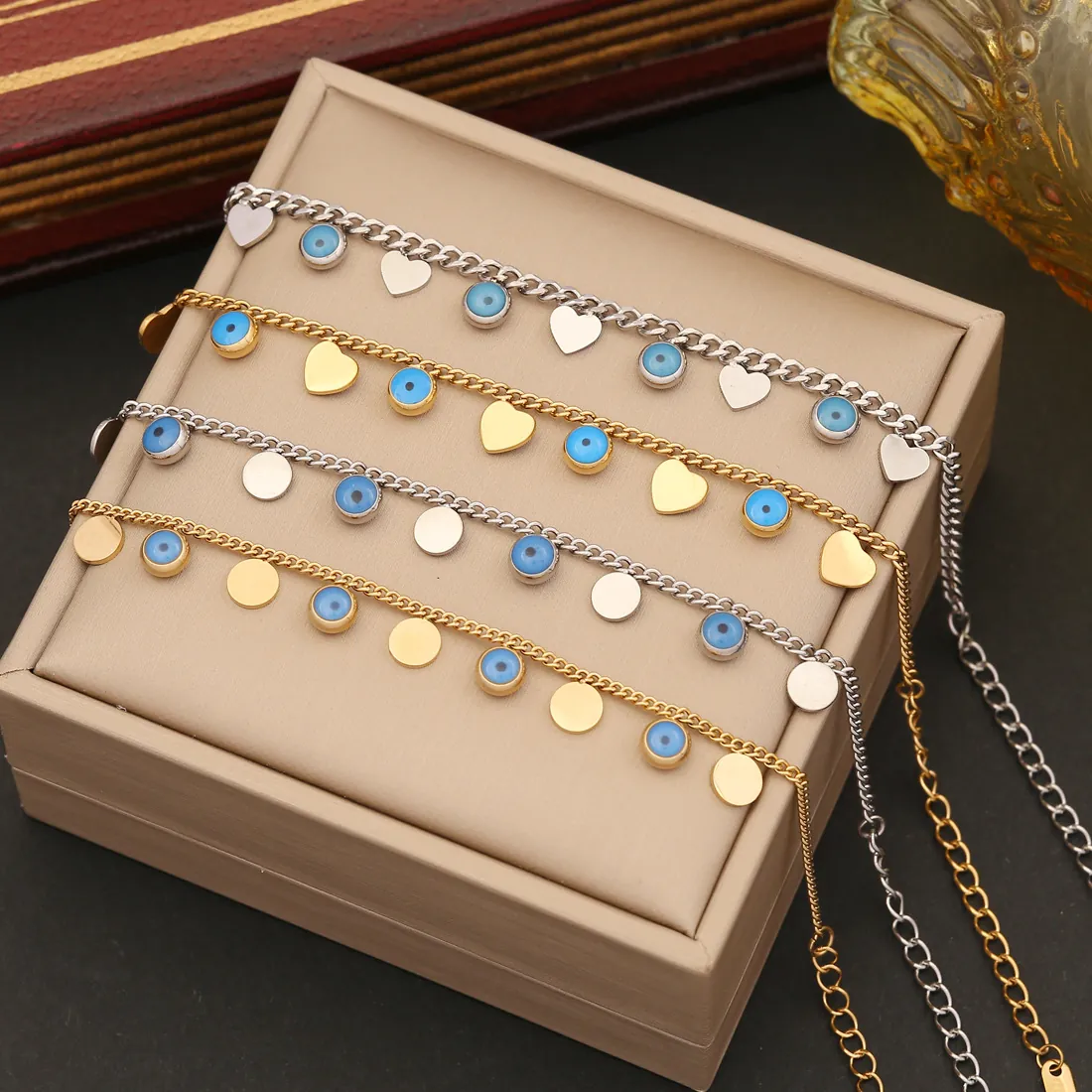 Böser Blick Herz Anhänger Armband Edelstahl Emaille Blaues Auge Kette Schmuck Für Damen Modischer Stil