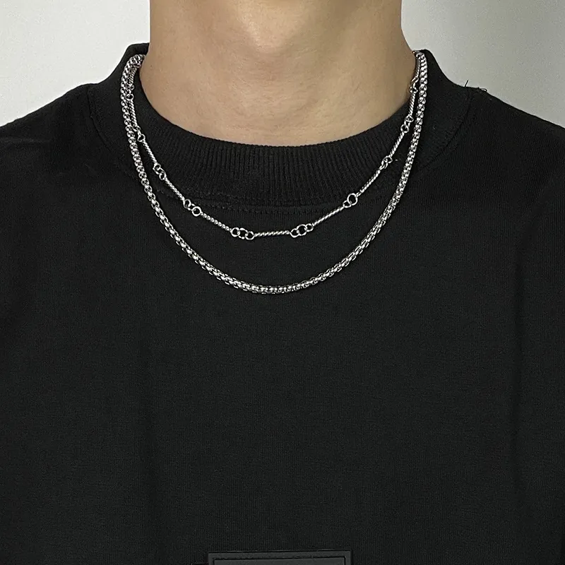 Double Layer Titanium Steel Necklace Silver Box Twist Rope Chain Hip Hop Punk Jewelry For Men Women Unisex Accessory