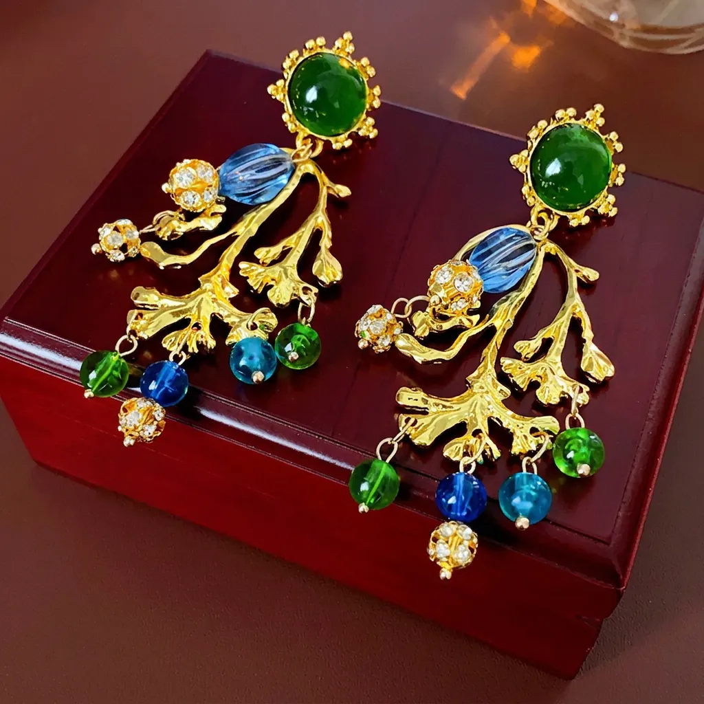 Vintage Barock Zweig Hängeohrringe Mit Harzperlen Rhinestones Legierung Schmuck Damen Silberner Ohrstecker