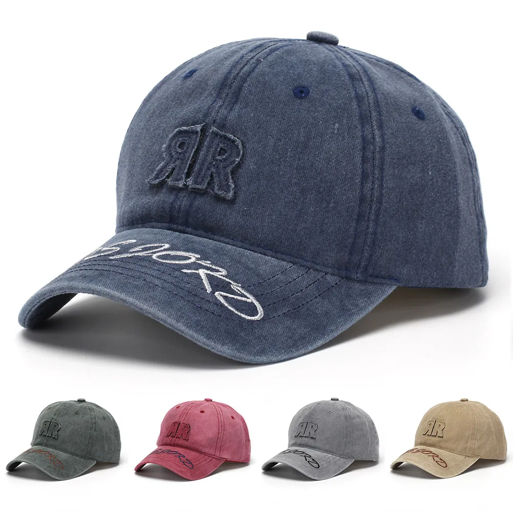 Washed Cotton Baseball Cap Vintage Distressed Embroidered Letter Adjustable Outdoor Sun Hat Unisex