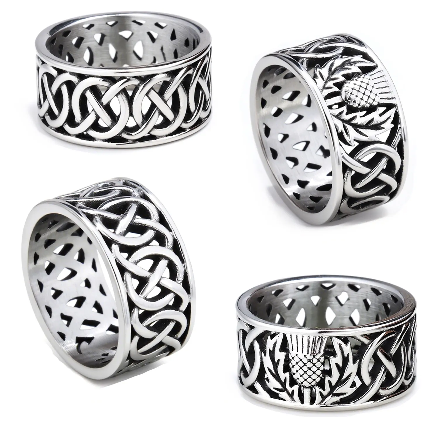 Vintage Keltischer Knoten Distel Ring Edelstahl Hohl Aus Retro Schmuck Für Herren Damen Ethno Stil