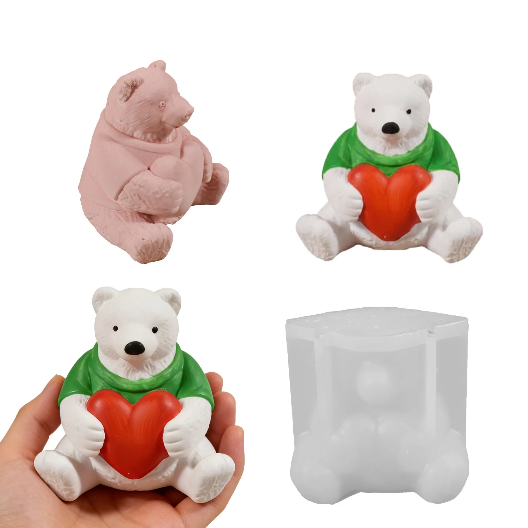 Bear Silicone Mold Holding Heart Polar Bear DIY Candle Making Soap Plaster Resin Casting Valentine Home Decor