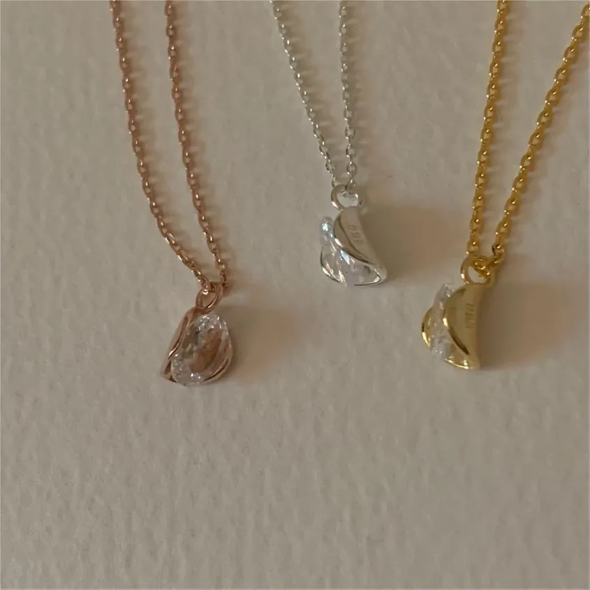 925 Sterling Silver Zircon Tulip Pendant Necklace For Women Elegant Minimalist Korean Ins Style Neck Jewelry