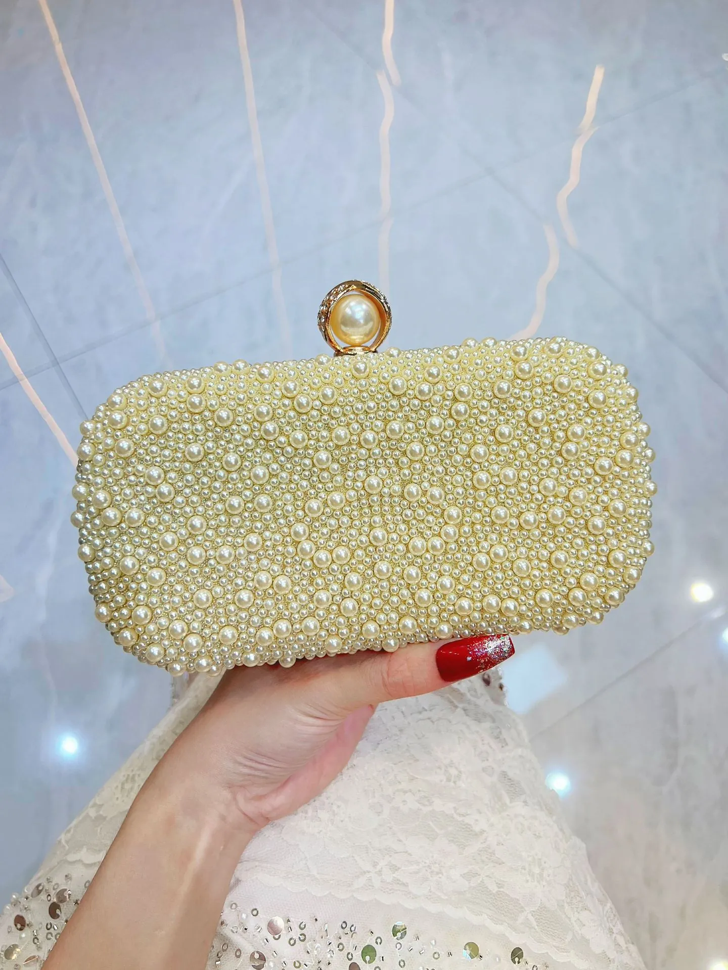Elegante Borsa Da Sera Da Donna Pochette In Künstliche Perle Artificiali Borsa A Scatola Per Matrimoni Banchetti Feste Con Catenella